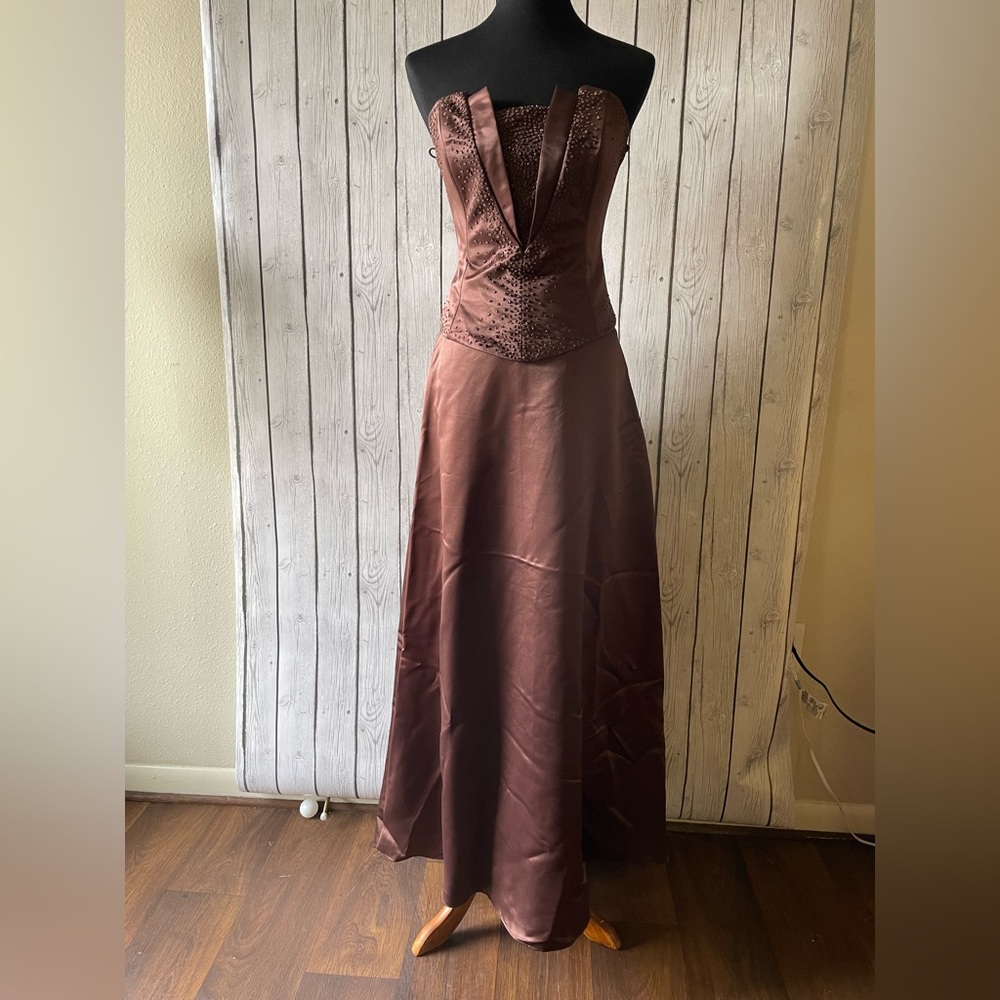 Bridesmaid, brown two piece elegant dress